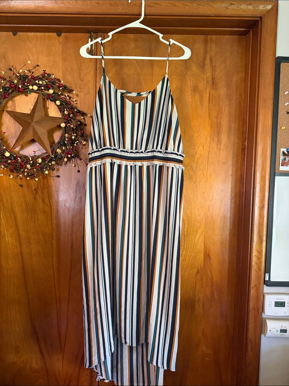 Maurices Striped High-Low Dress in White, Black, Navy & Mustard